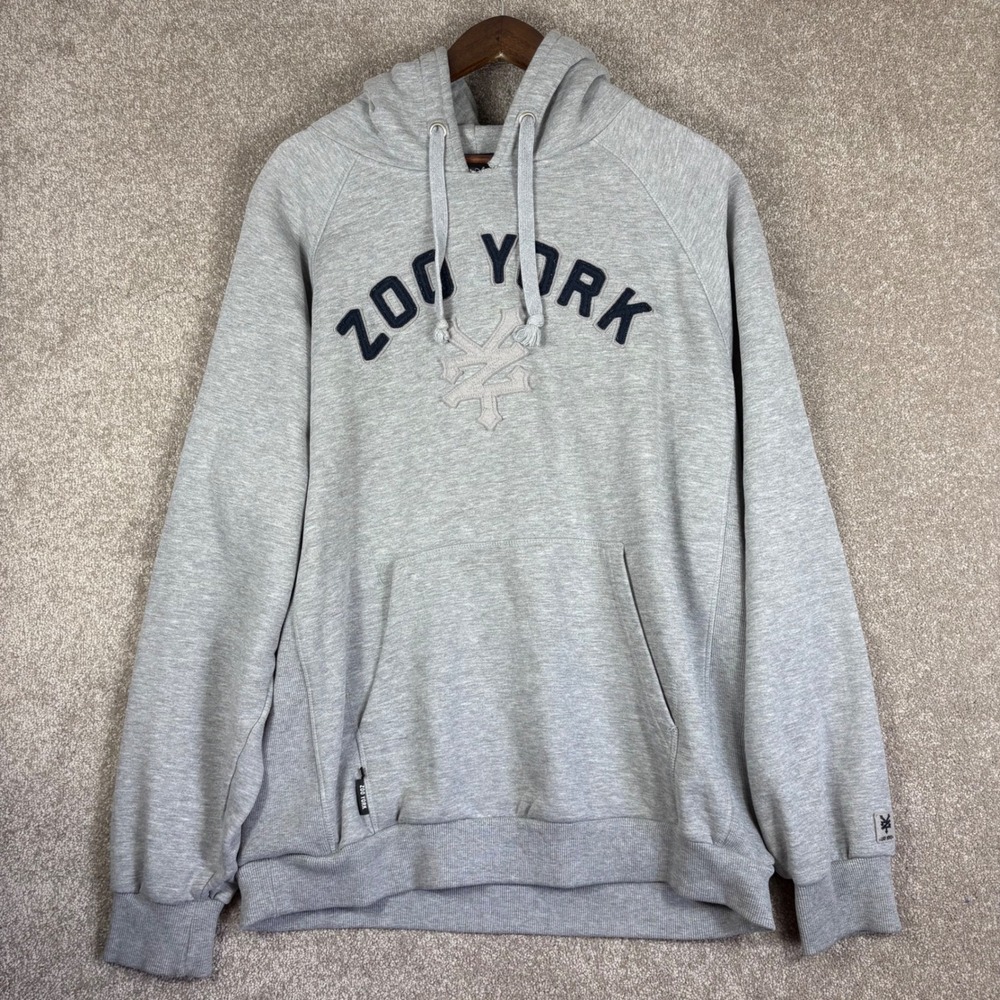 Zoo York Mens Hoodie XL Gray Pullover Logo Graphic Sweatshirt Streetwear